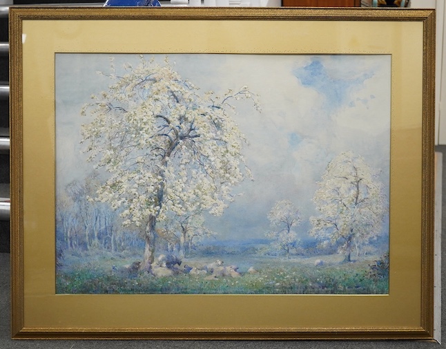 Max Ludby (1858-1943), watercolour, orchard scene, 52 x 72cm. Condition - fair to good